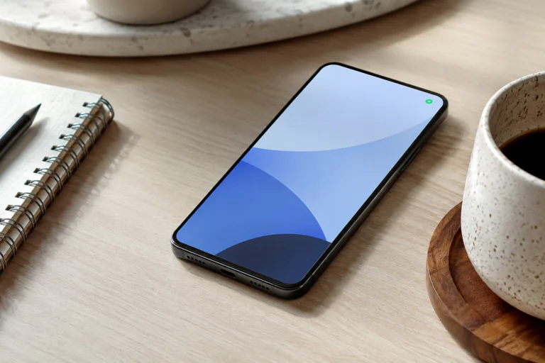 Smartphone generique avec point vert en haut de l'ecran