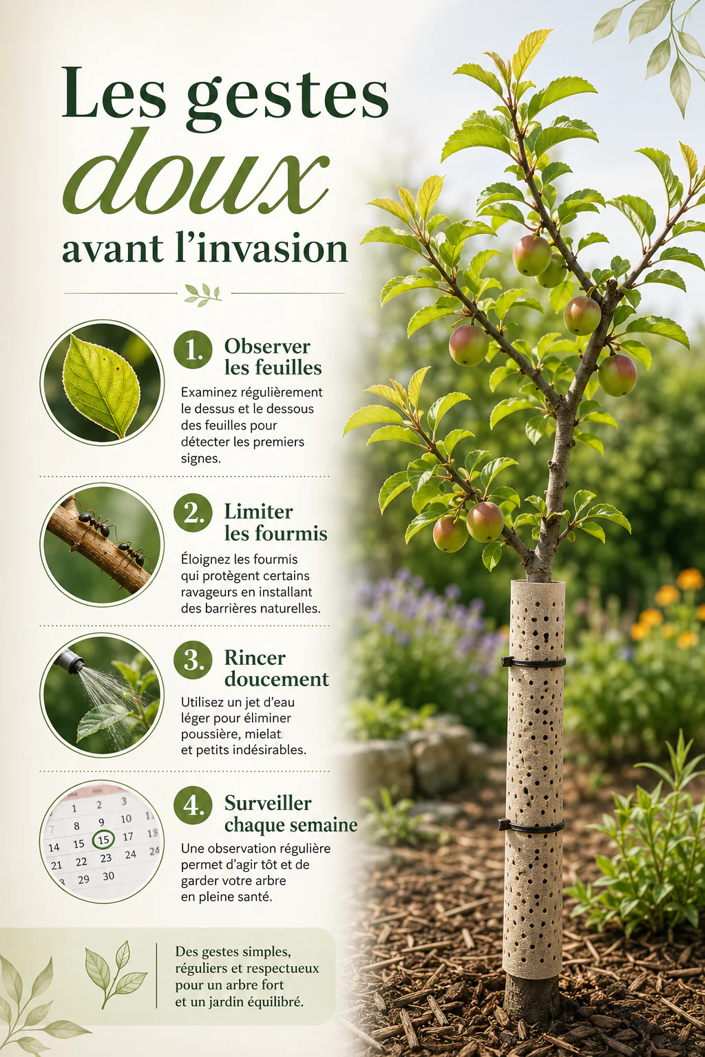 Gestes doux pour limiter les pucerons et les fourmis sur un jeune arbre