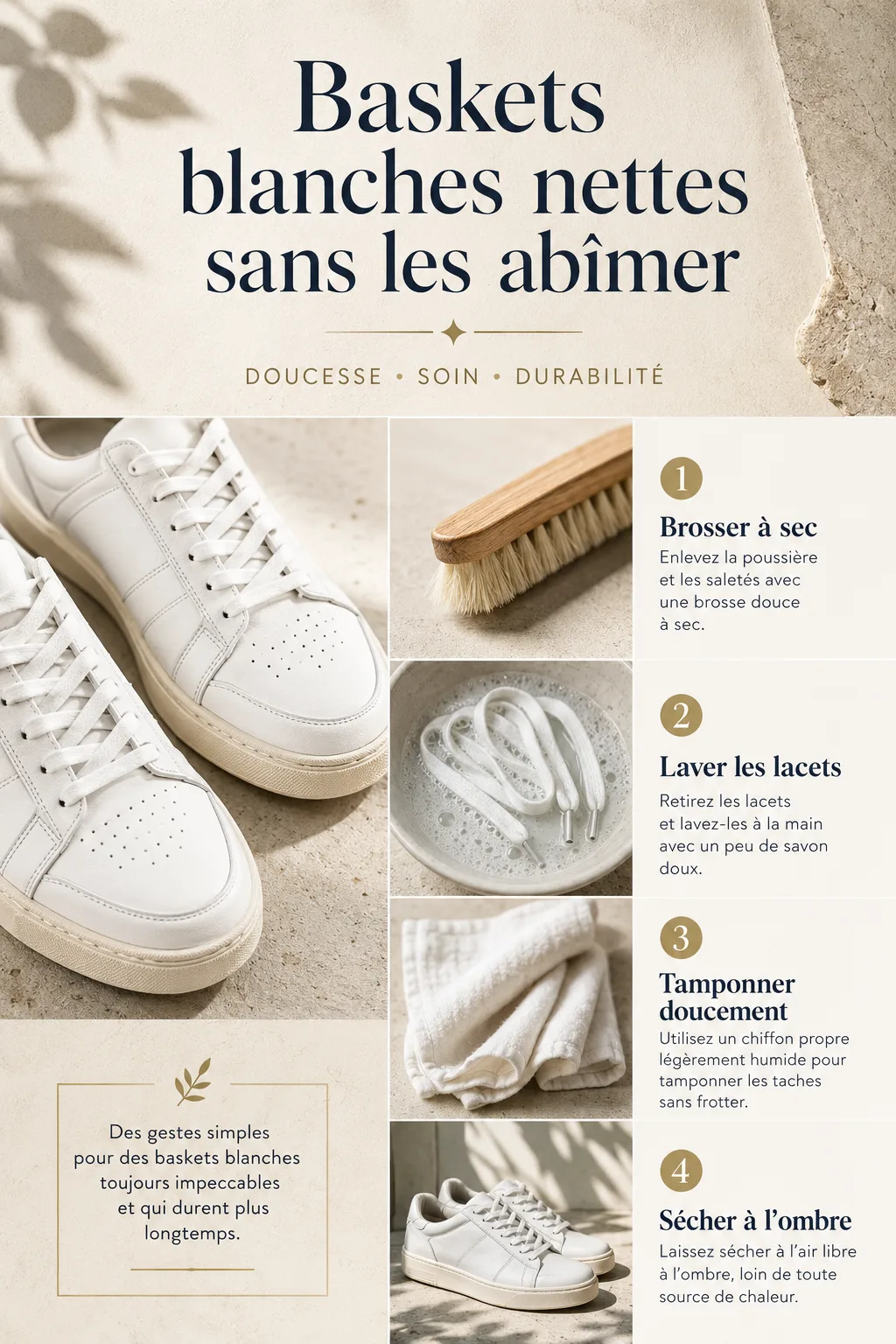 Infographie pour nettoyer des baskets blanches sans les abîmer