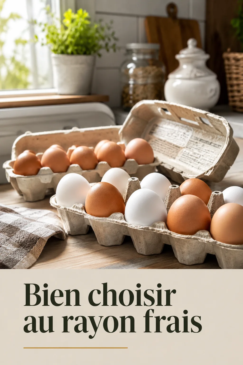 Image Pinterest avec boites d'oeufs pour choisir au rayon frais
