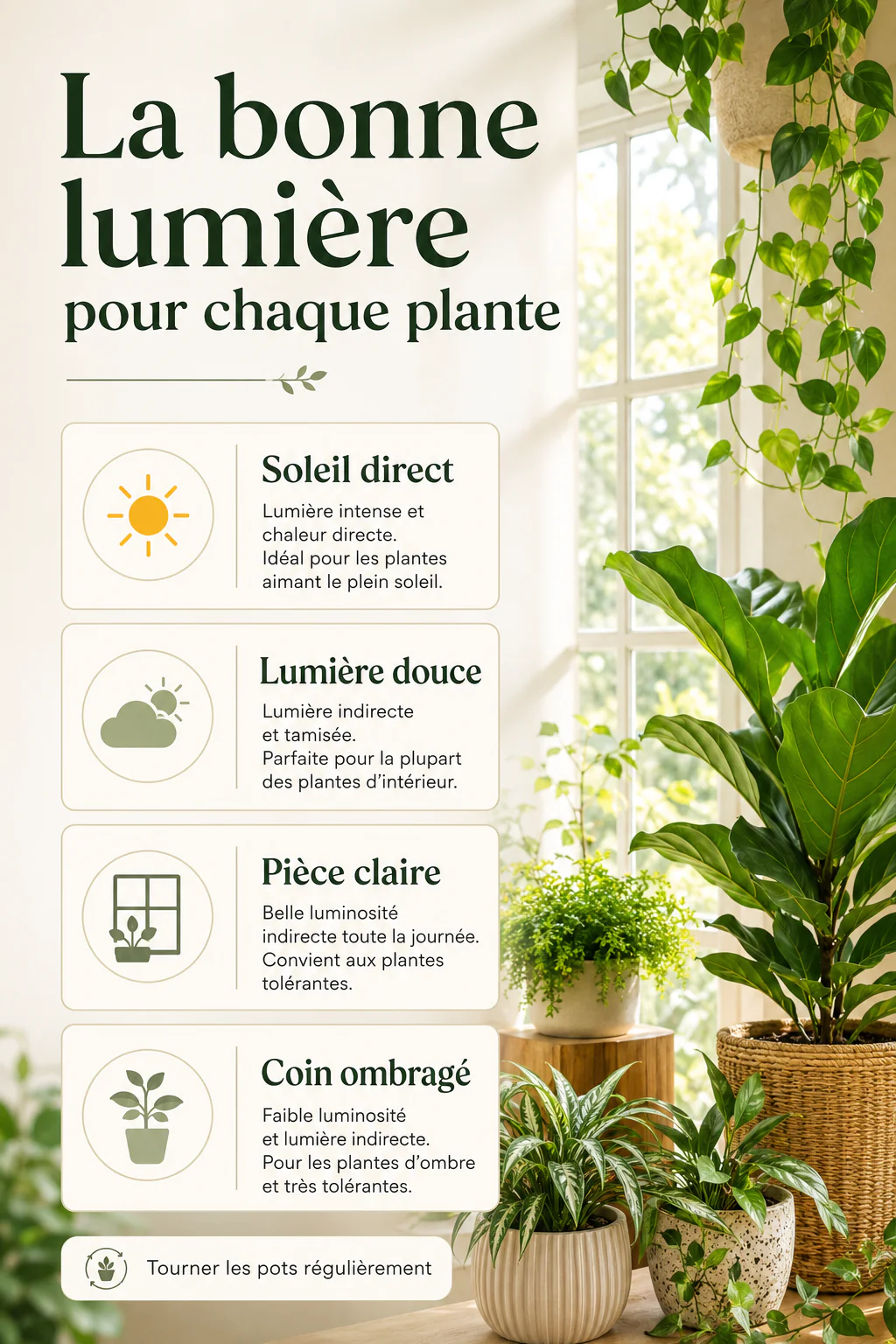 Infographie la bonne lumière pour chaque plante d'intérieur