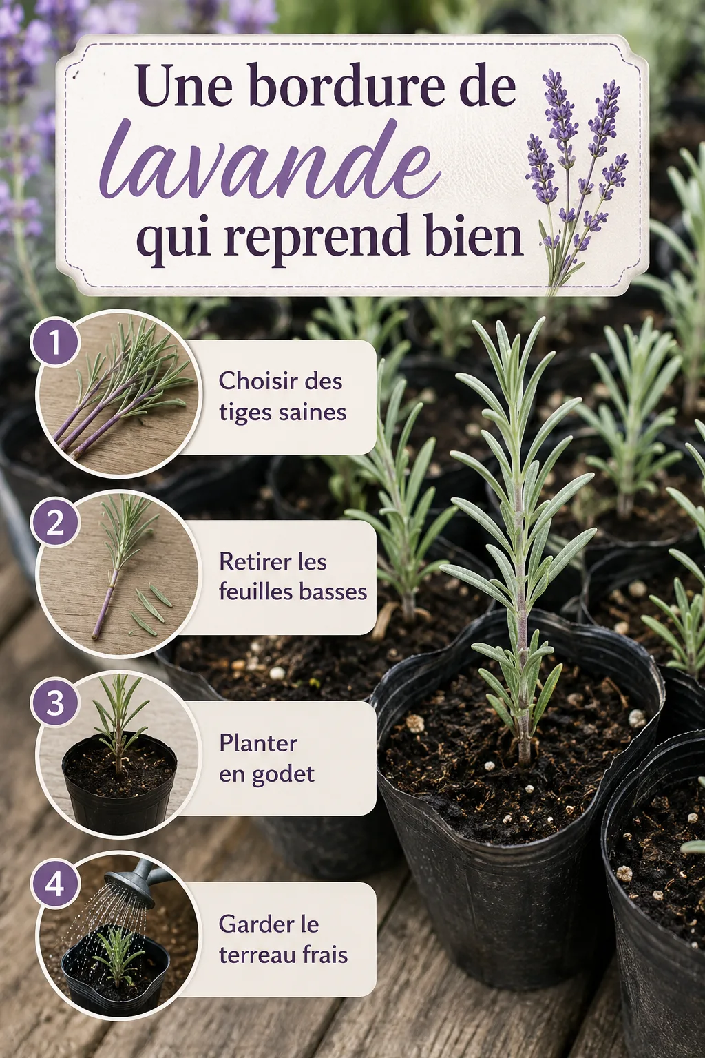 Infographie avec étapes pour bouturer la lavande