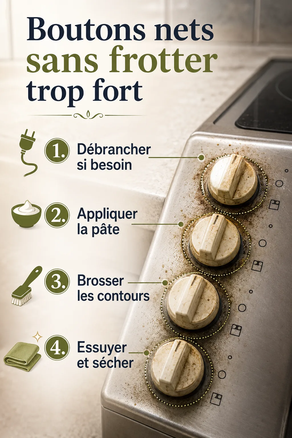 Étapes pour nettoyer des boutons de cuisine jaunis