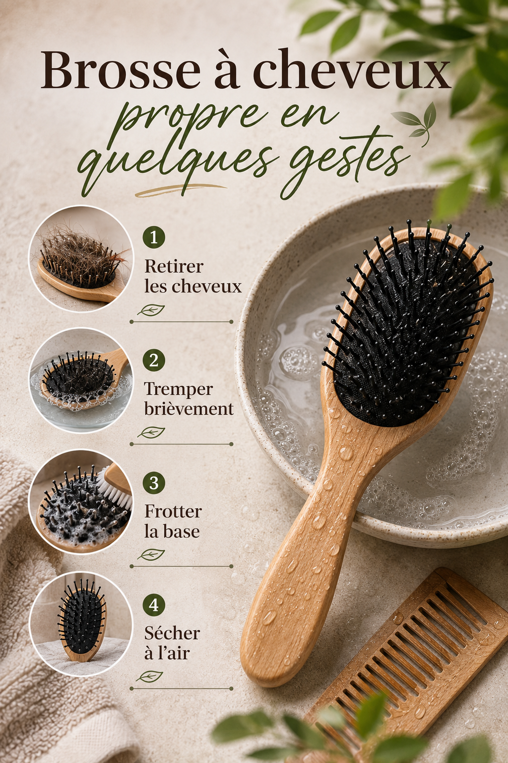 Infographie Pinterest pour garder une brosse à cheveux propre