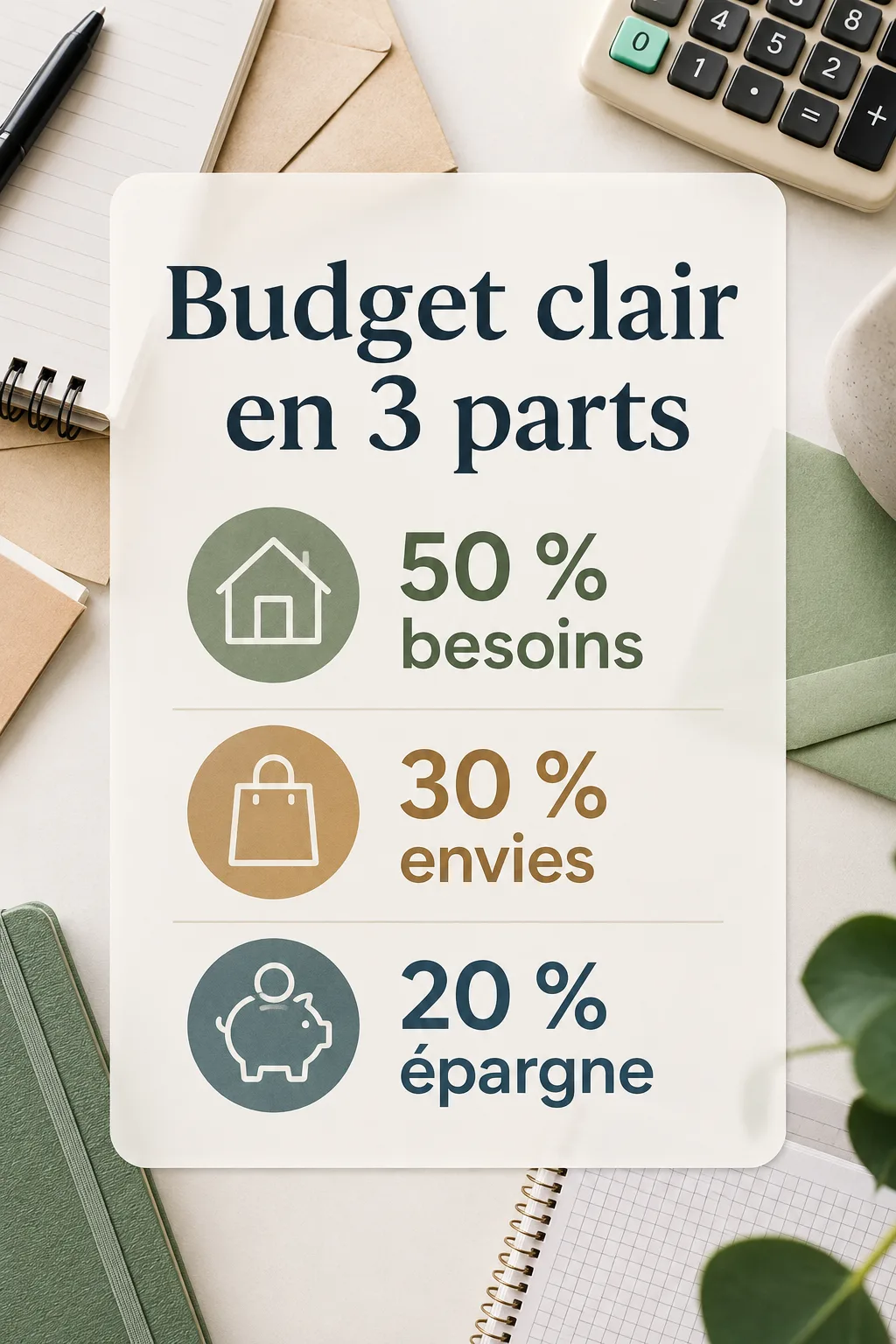 Infographie simple du budget 50 30 20