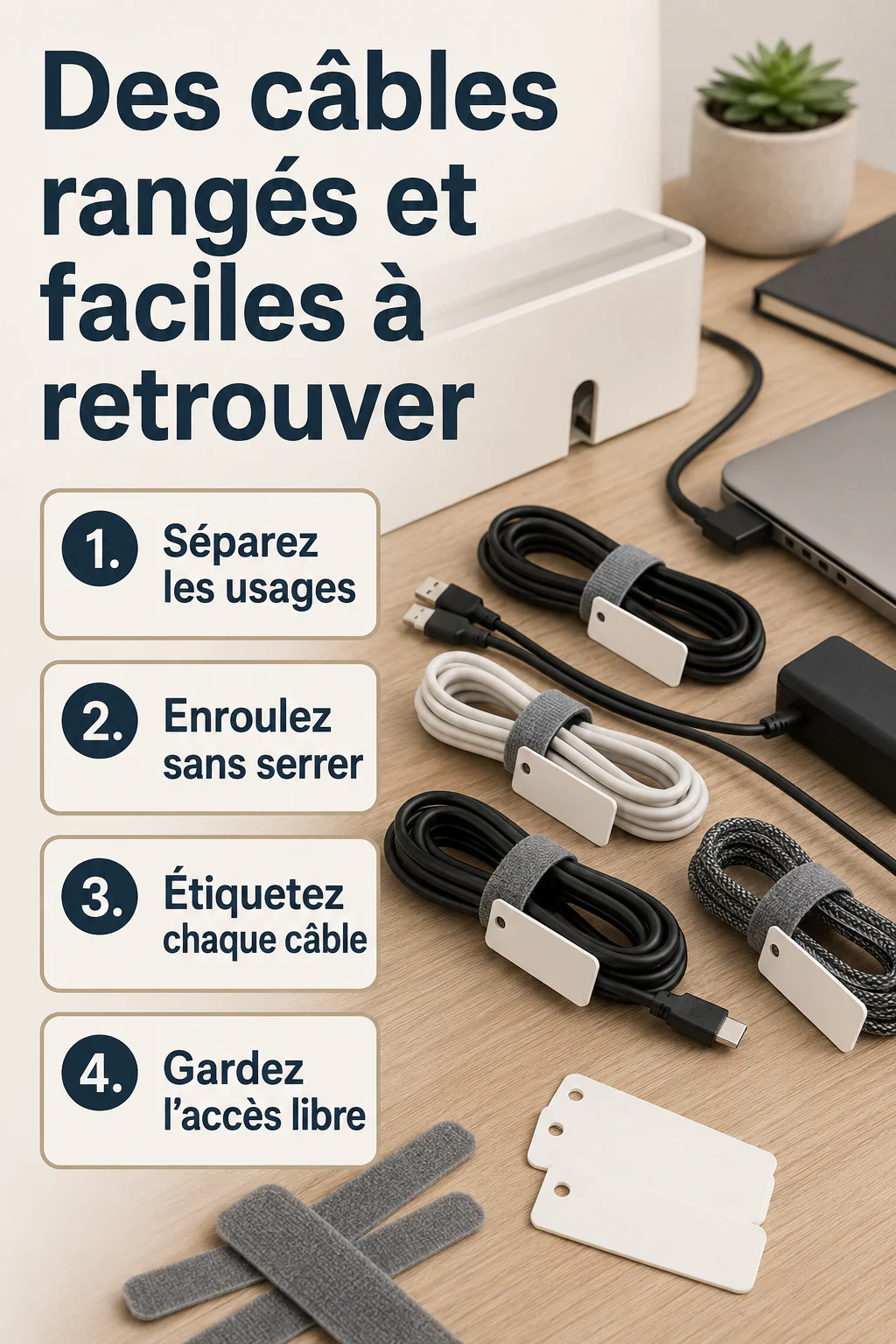 Infographie pour ranger les câbles et les retrouver facilement