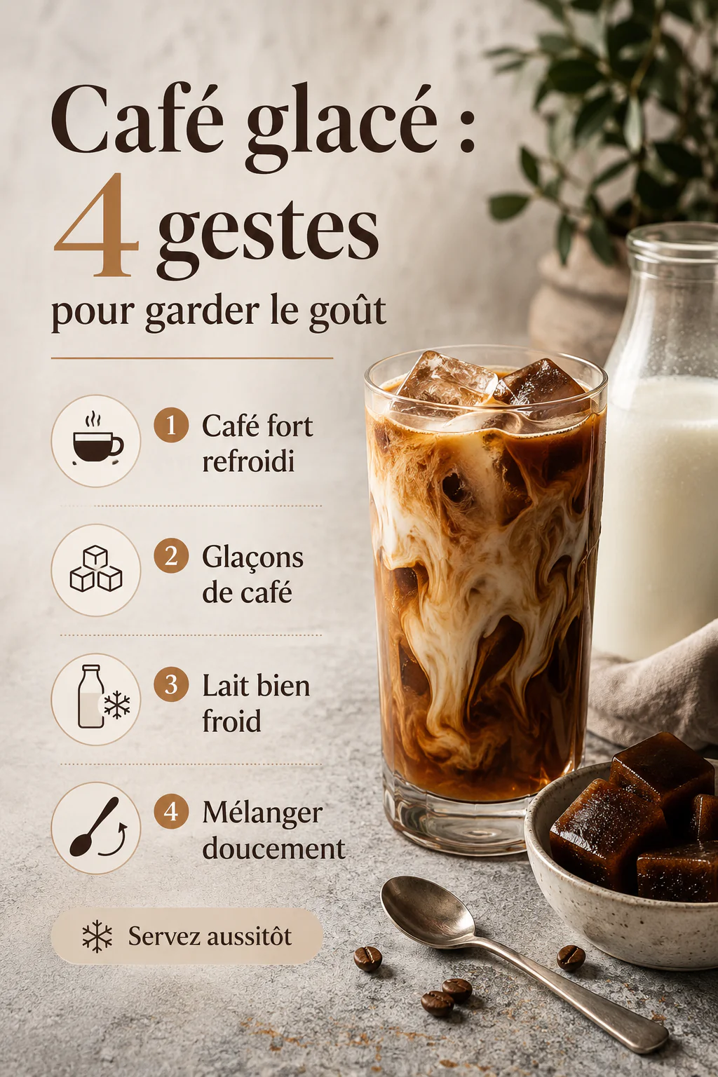 Infographie café glacé avec quatre gestes pour garder le goût