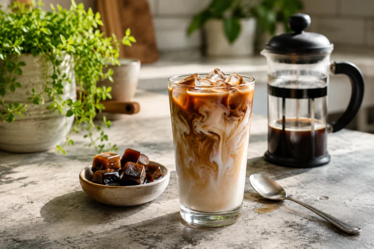 Café glacé maison avec glaçons de café pour garder un goût intense