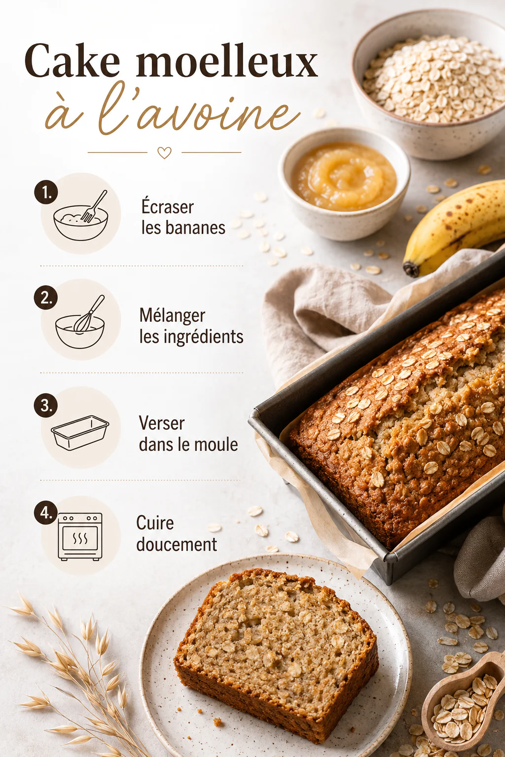 Étapes courtes pour préparer un cake moelleux aux flocons d’avoine