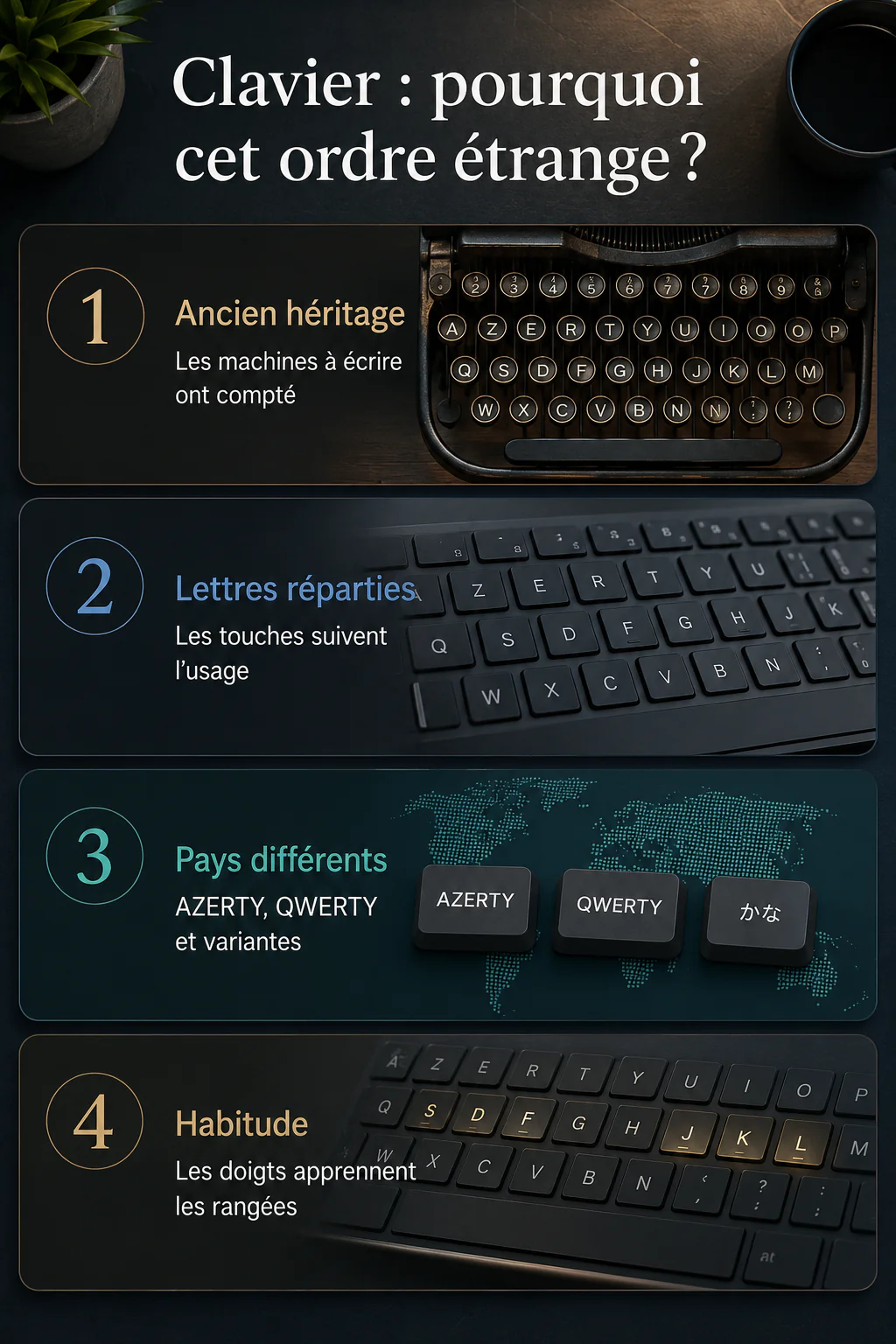 Infographie expliquant pourquoi les touches du clavier ne suivent pas l’alphabet