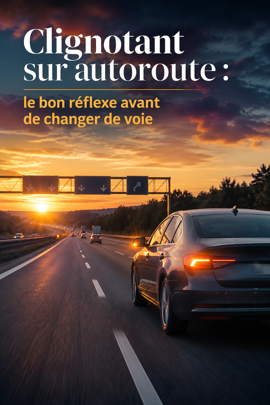 Image Pinterest avec le titre Clignotant sur autoroute le bon réflexe avant de changer de voie