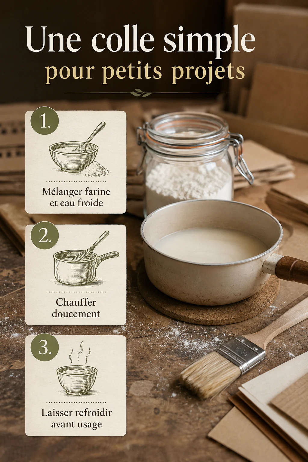 Infographie étapes pour fabriquer une colle maison simple