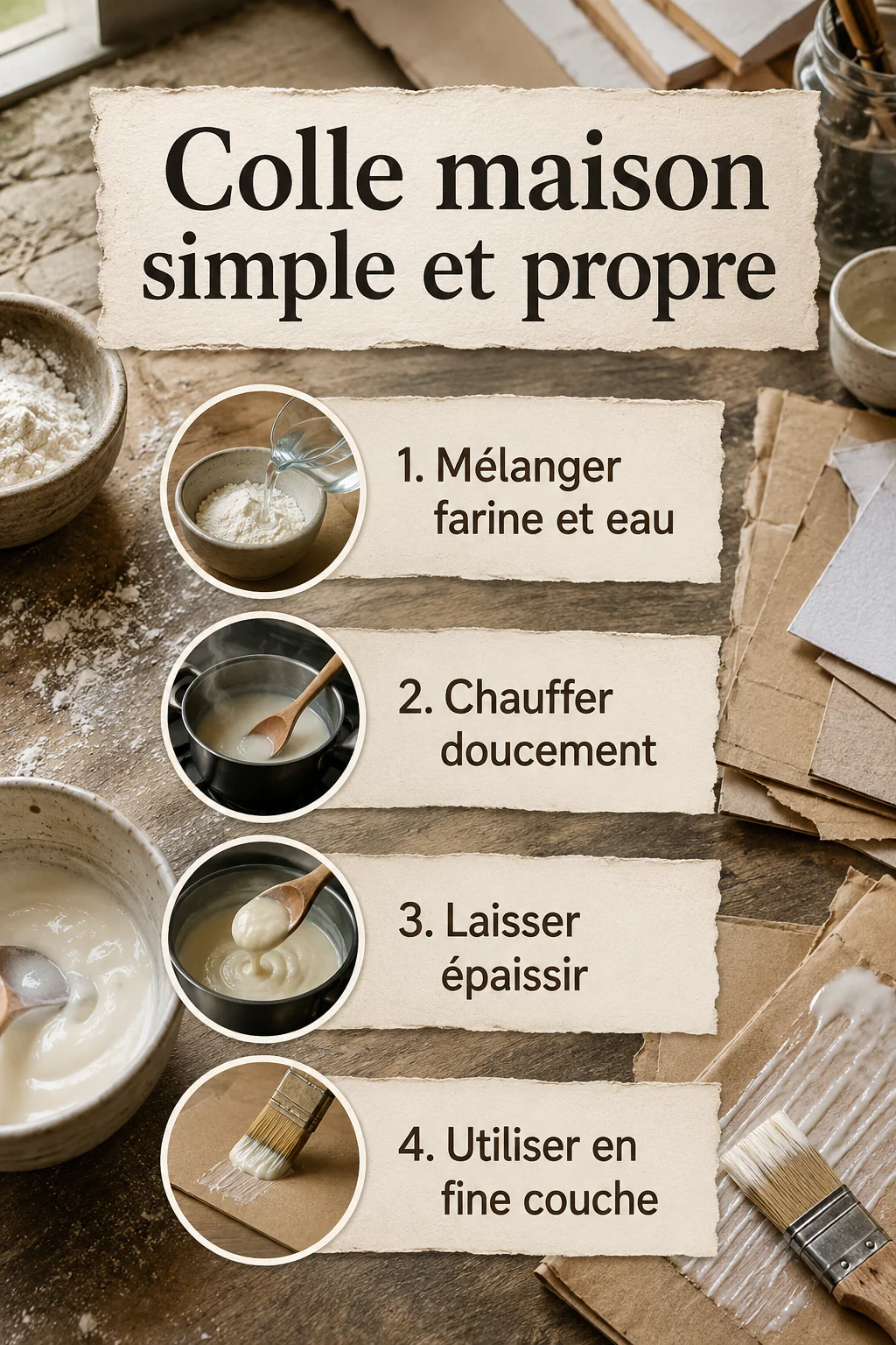 Infographie des étapes pour faire une colle maison simple et propre