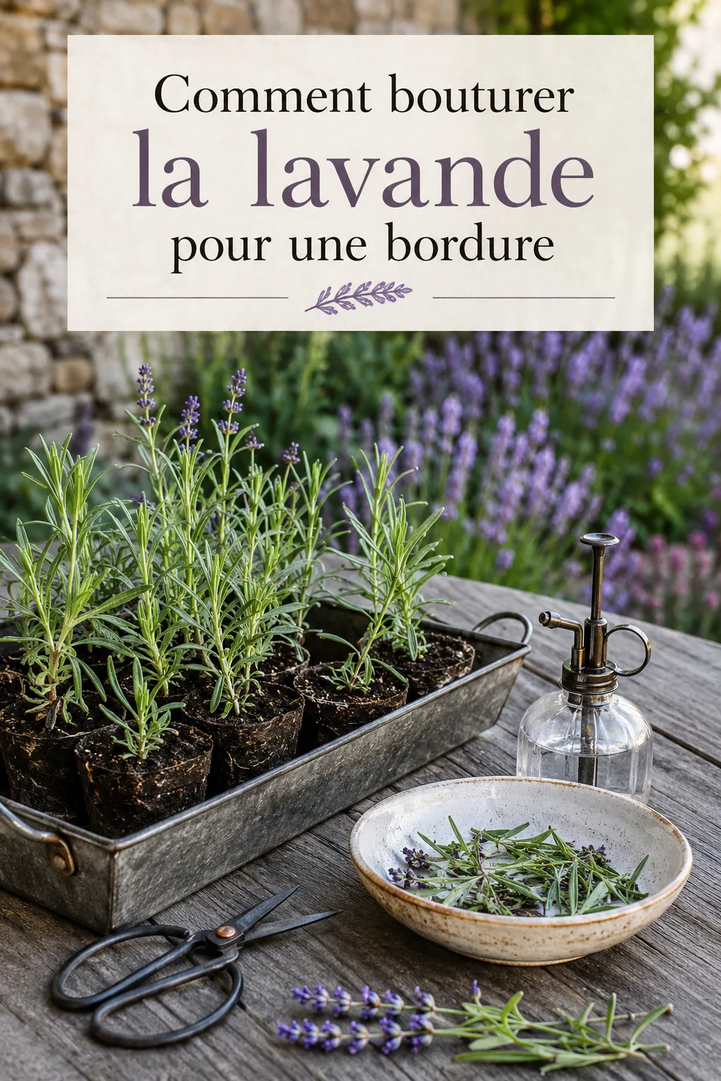 Image Pinterest avec titre Comment bouturer la lavande pour une bordure