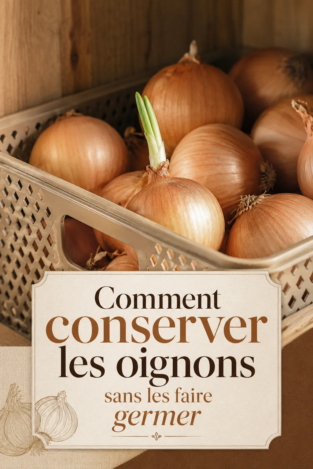 Image titre Pinterest sur la conservation des oignons sans germes