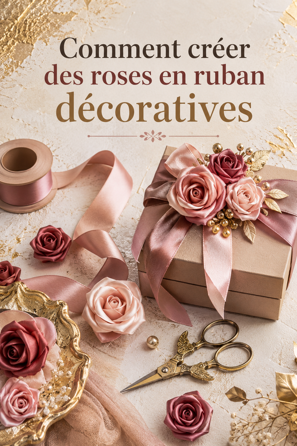 Image Pinterest avec titre Comment créer des roses en ruban décoratives