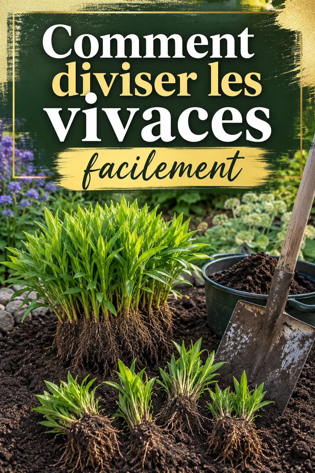 Image Pinterest expliquant comment diviser les vivaces facilement