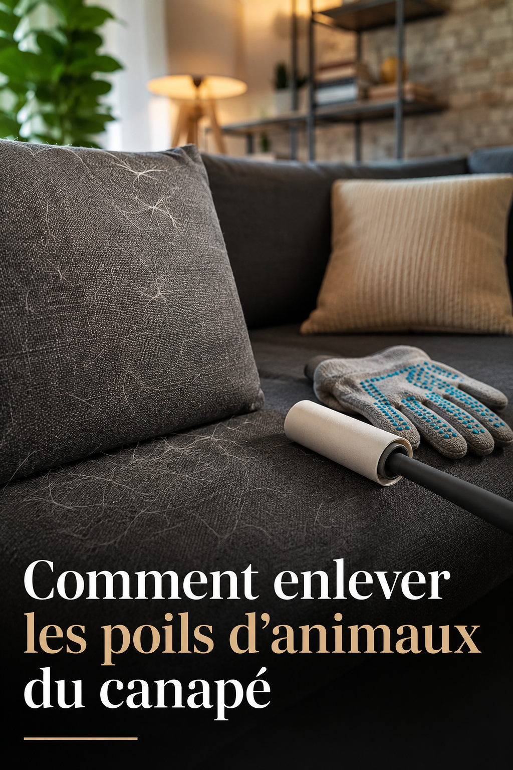 Visuel Pinterest avec accents pour enlever les poils d’animaux du canapé