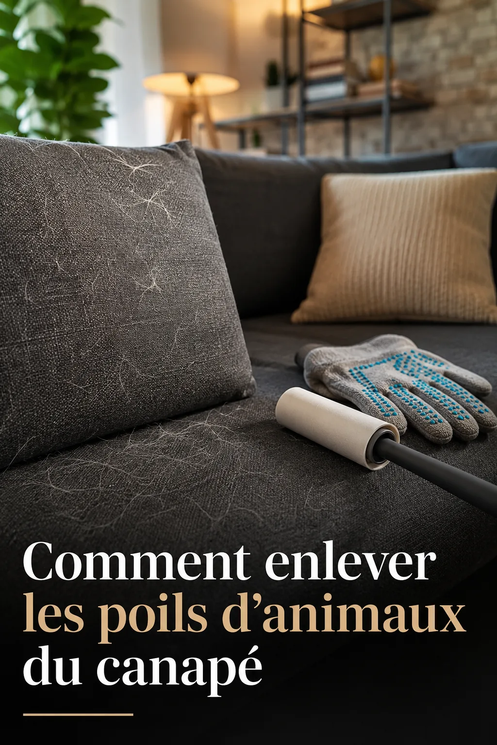 Visuel Pinterest avec accents pour enlever les poils d’animaux du canapé