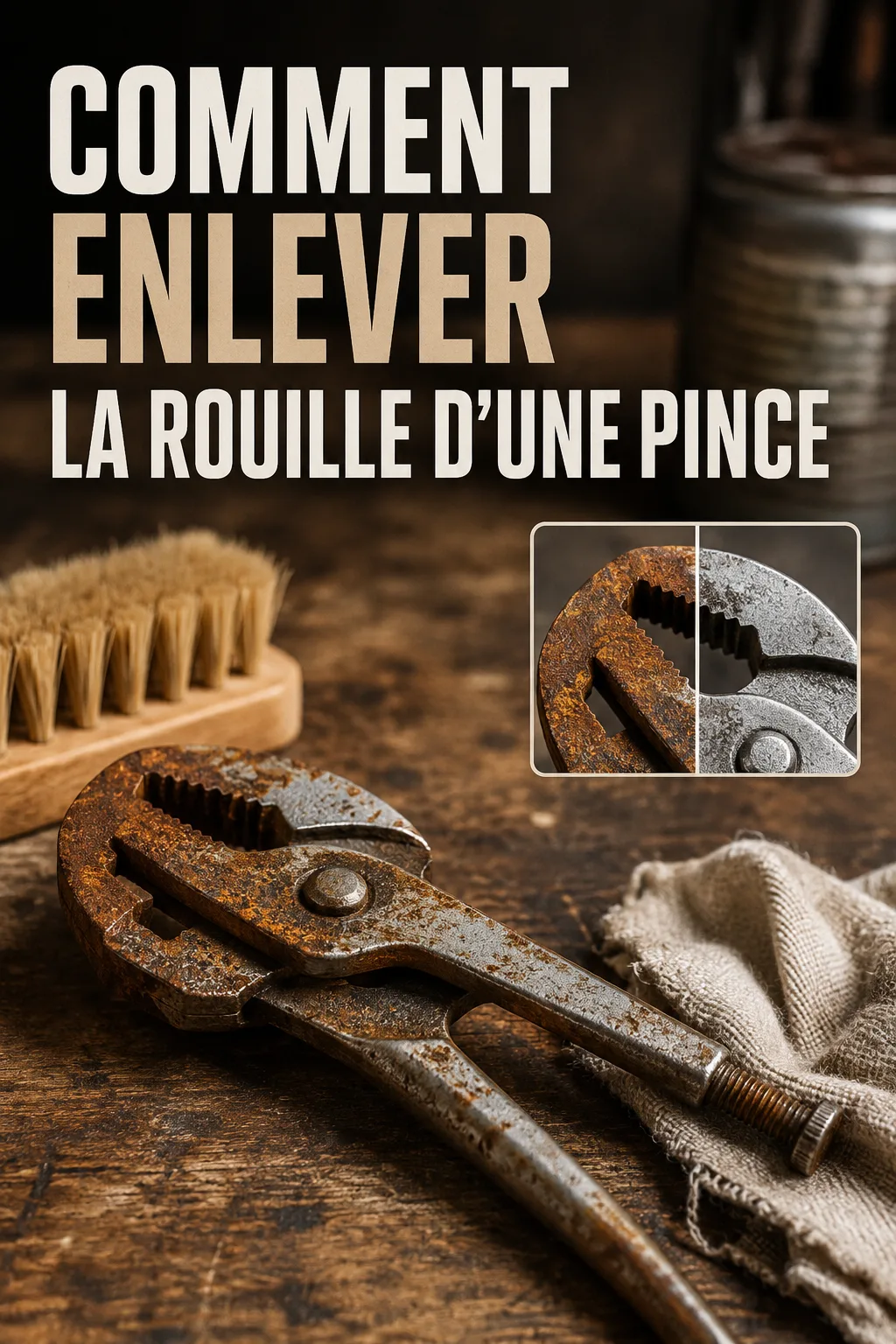Image Pinterest avec le titre Comment enlever la rouille d’une pince