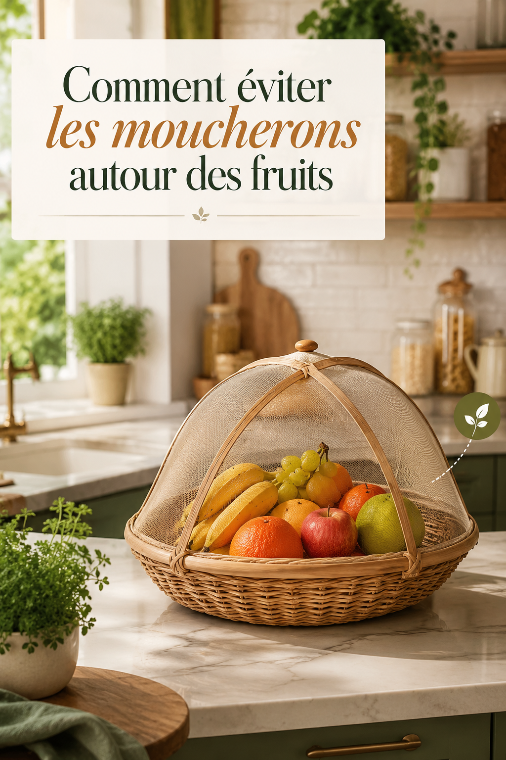 Visuel Pinterest indiquant comment éviter les moucherons autour des fruits