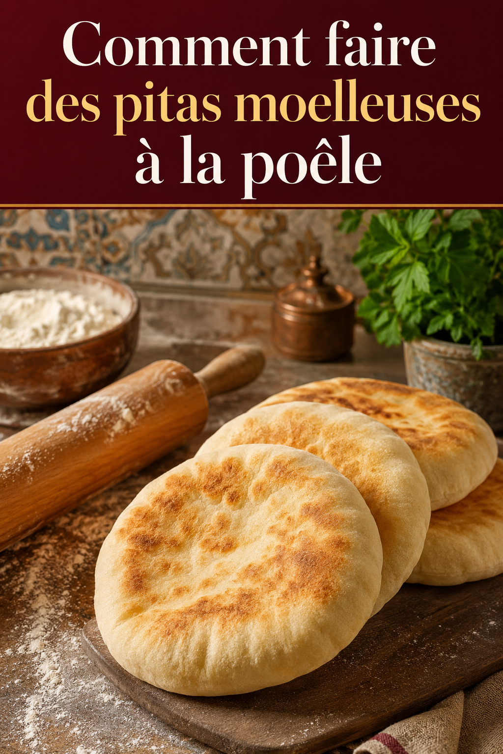 Visuel Pinterest pour faire des pitas moelleuses à la poêle