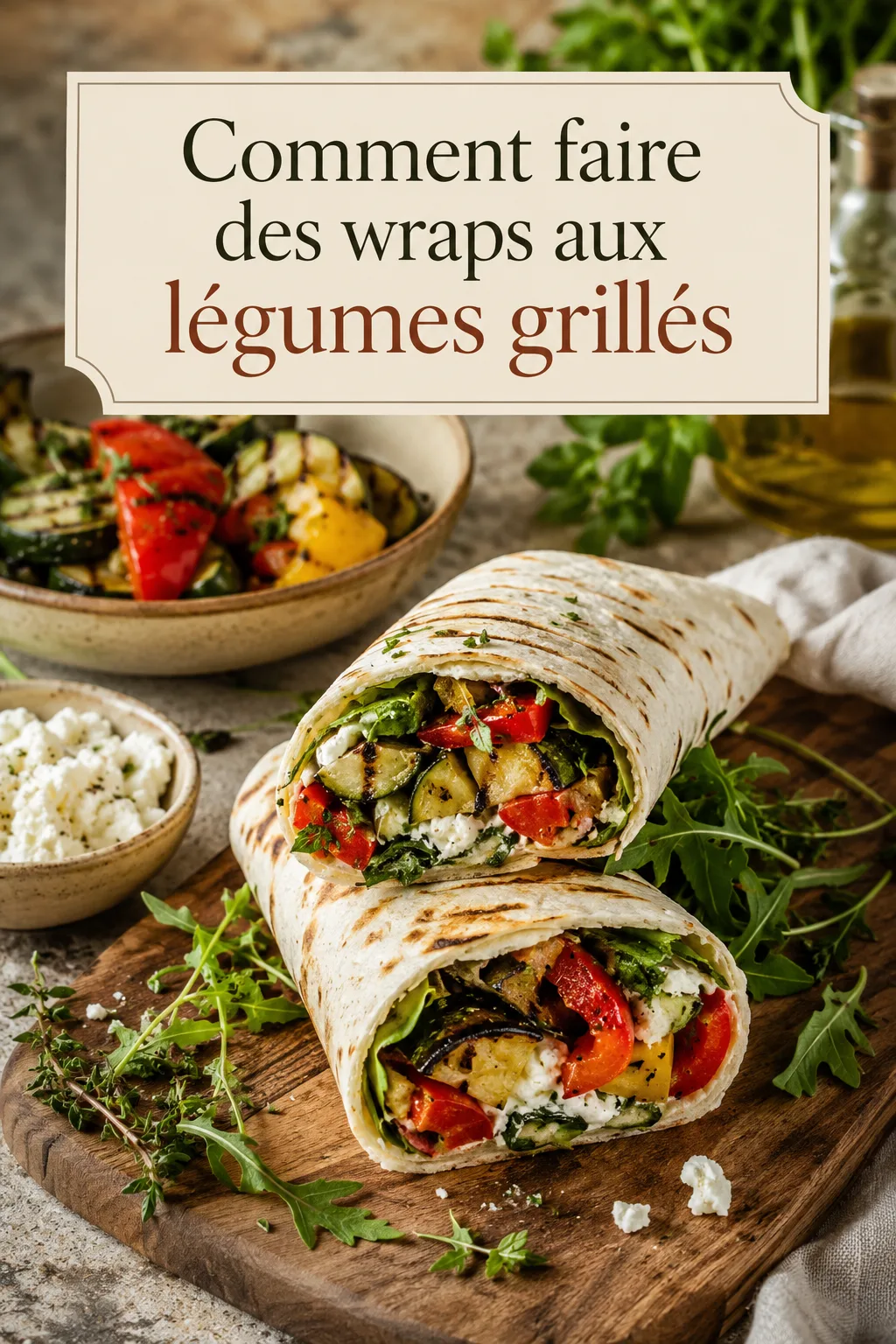 Image titre Pinterest pour une recette de wraps aux légumes grillés