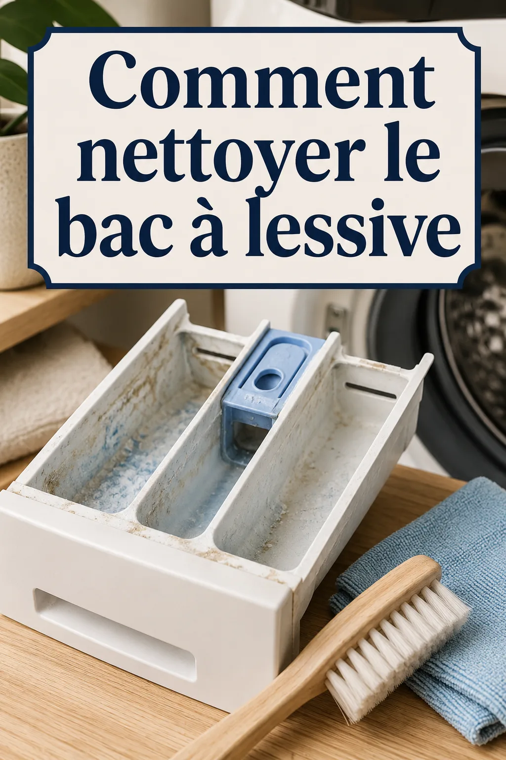 Image Pinterest montrant comment nettoyer le bac à lessive de la machine à laver