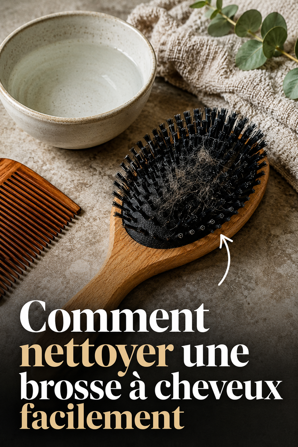 Visuel Pinterest avec accents pour nettoyer une brosse à cheveux