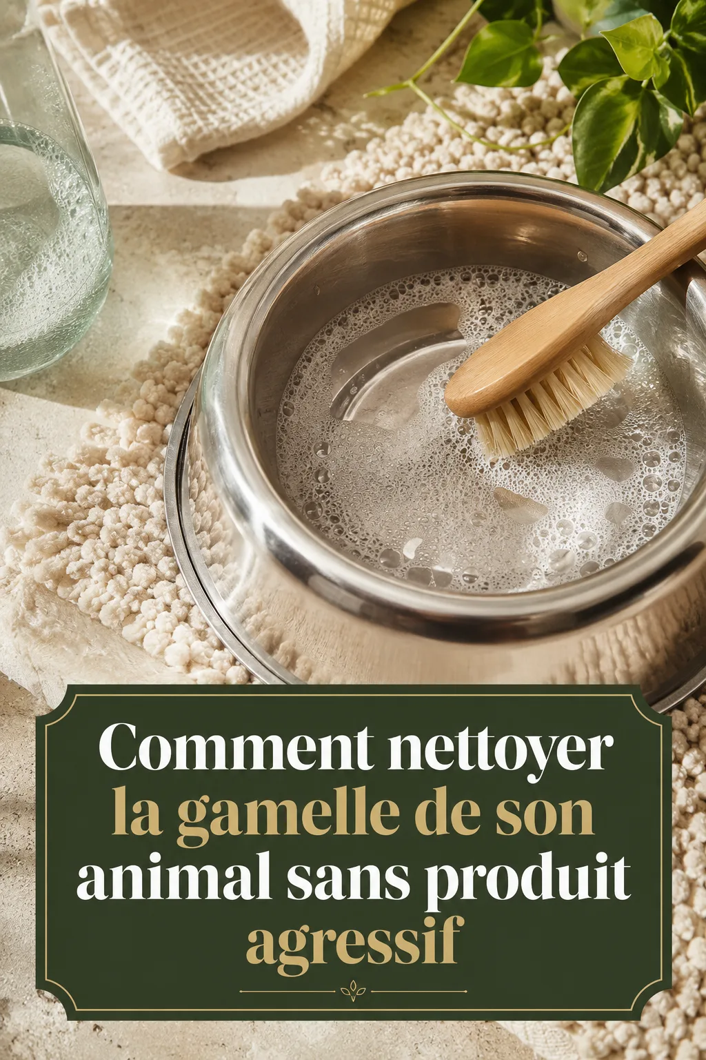Image titre Pinterest sur le nettoyage d’une gamelle d’animal sans produit agressif