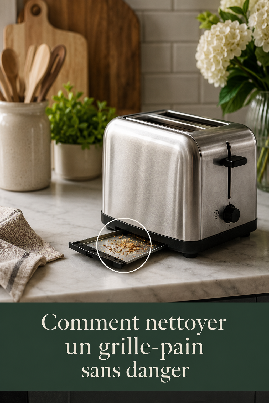 Visuel Pinterest pour nettoyer un grille-pain sans danger