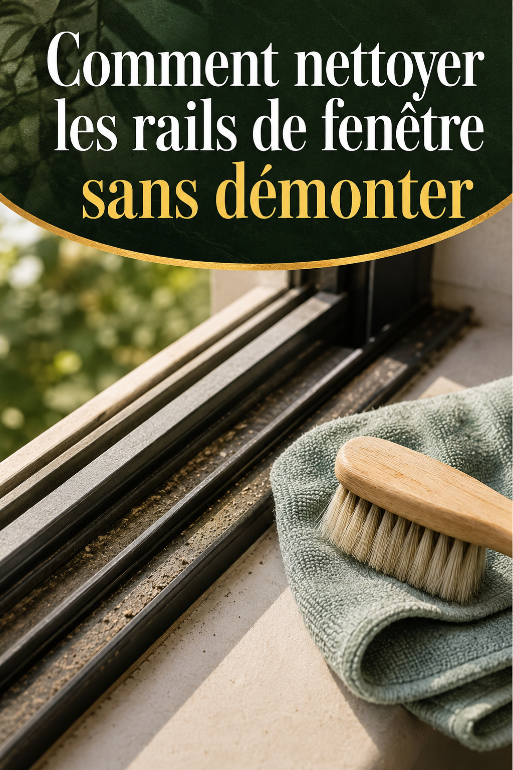 Image titre Pinterest expliquant comment nettoyer les rails de fenêtre sans démonter