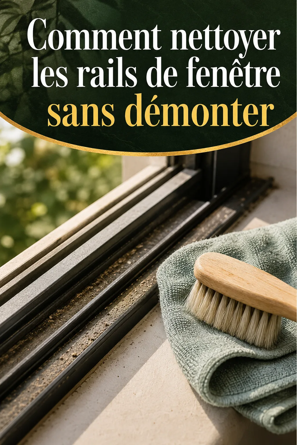 Image titre Pinterest expliquant comment nettoyer les rails de fenêtre sans démonter