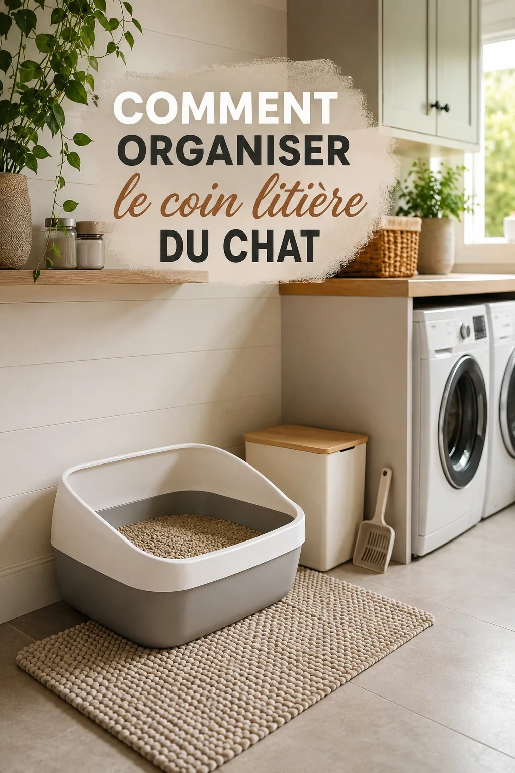 Image titre Pinterest pour organiser le coin litière du chat