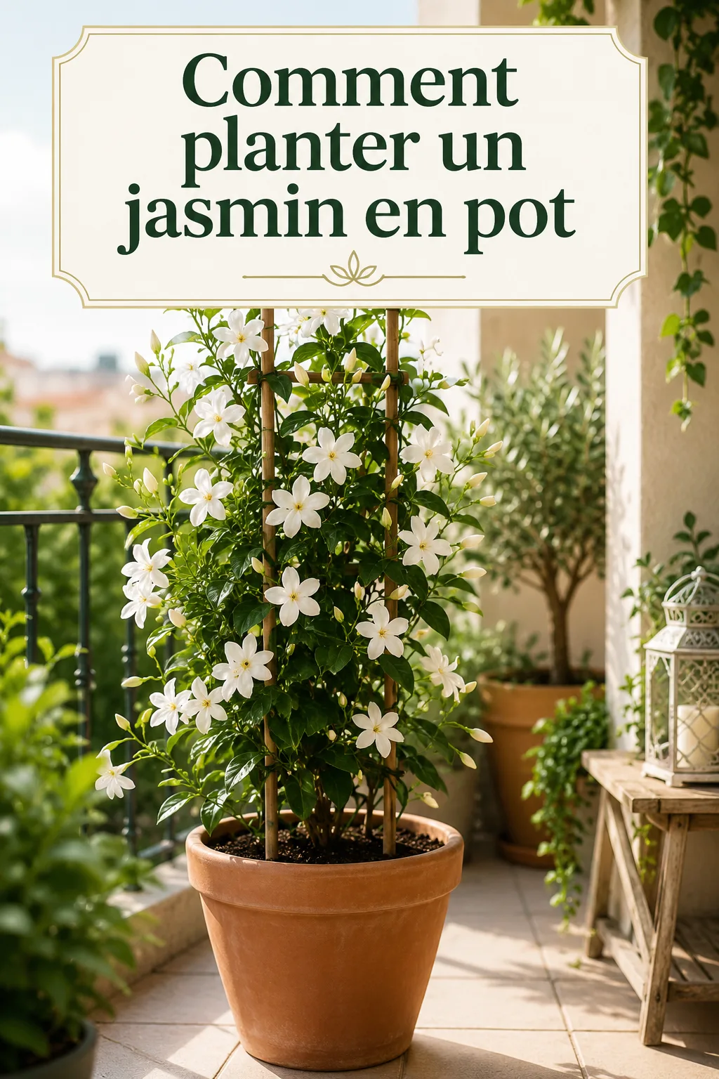 Image Pinterest avec le titre Comment planter un jasmin en pot