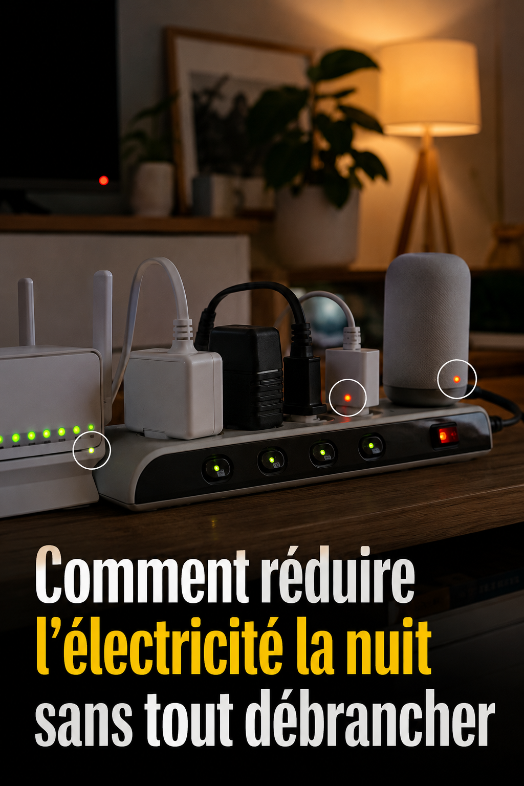 Visuel Pinterest avec accents pour réduire l’électricité la nuit