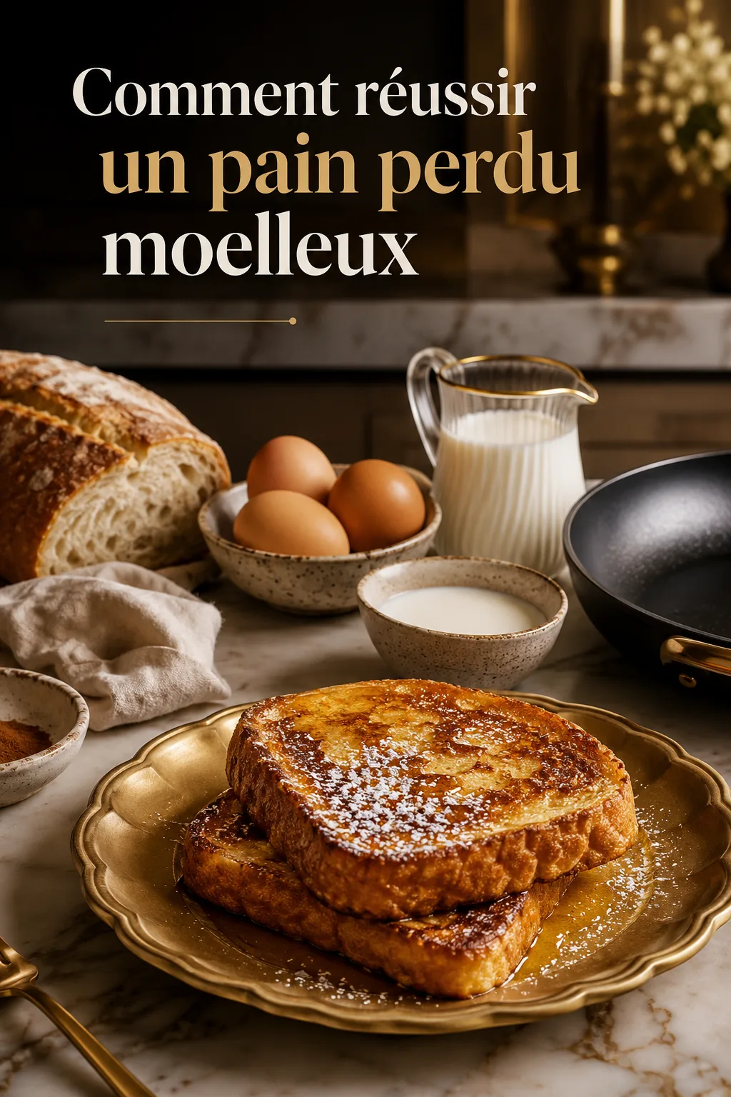 Image Pinterest avec titre Comment réussir un pain perdu moelleux