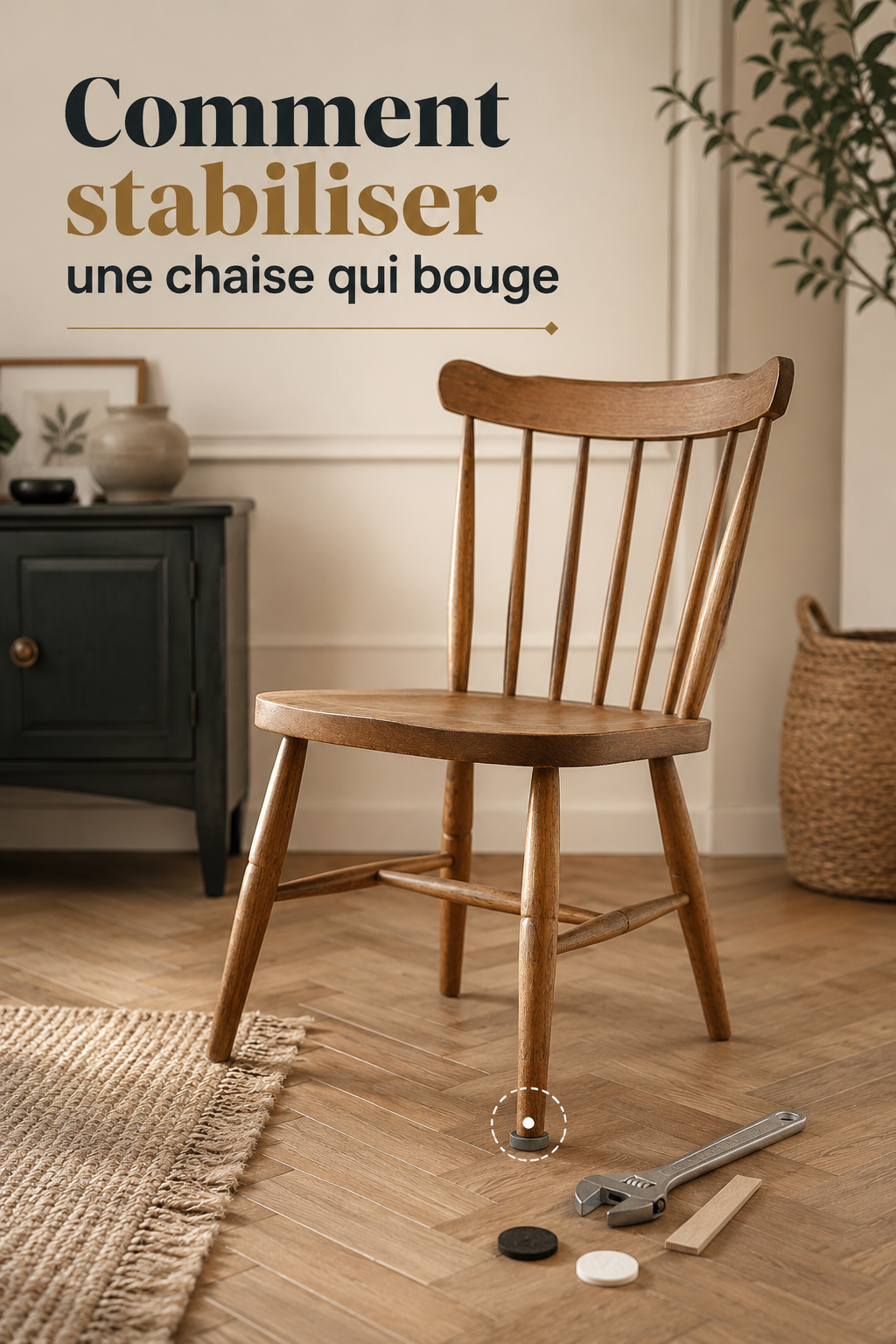 Visuel Pinterest montrant comment stabiliser une chaise qui bouge