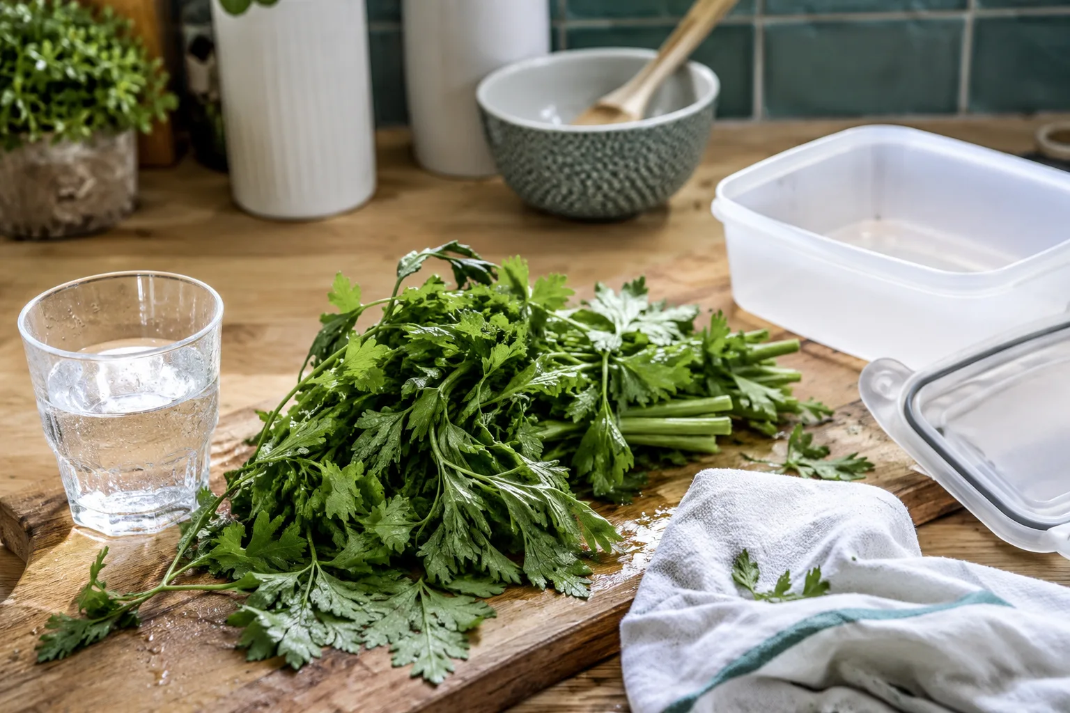 Persil frais légèrement fané avant une meilleure conservation
