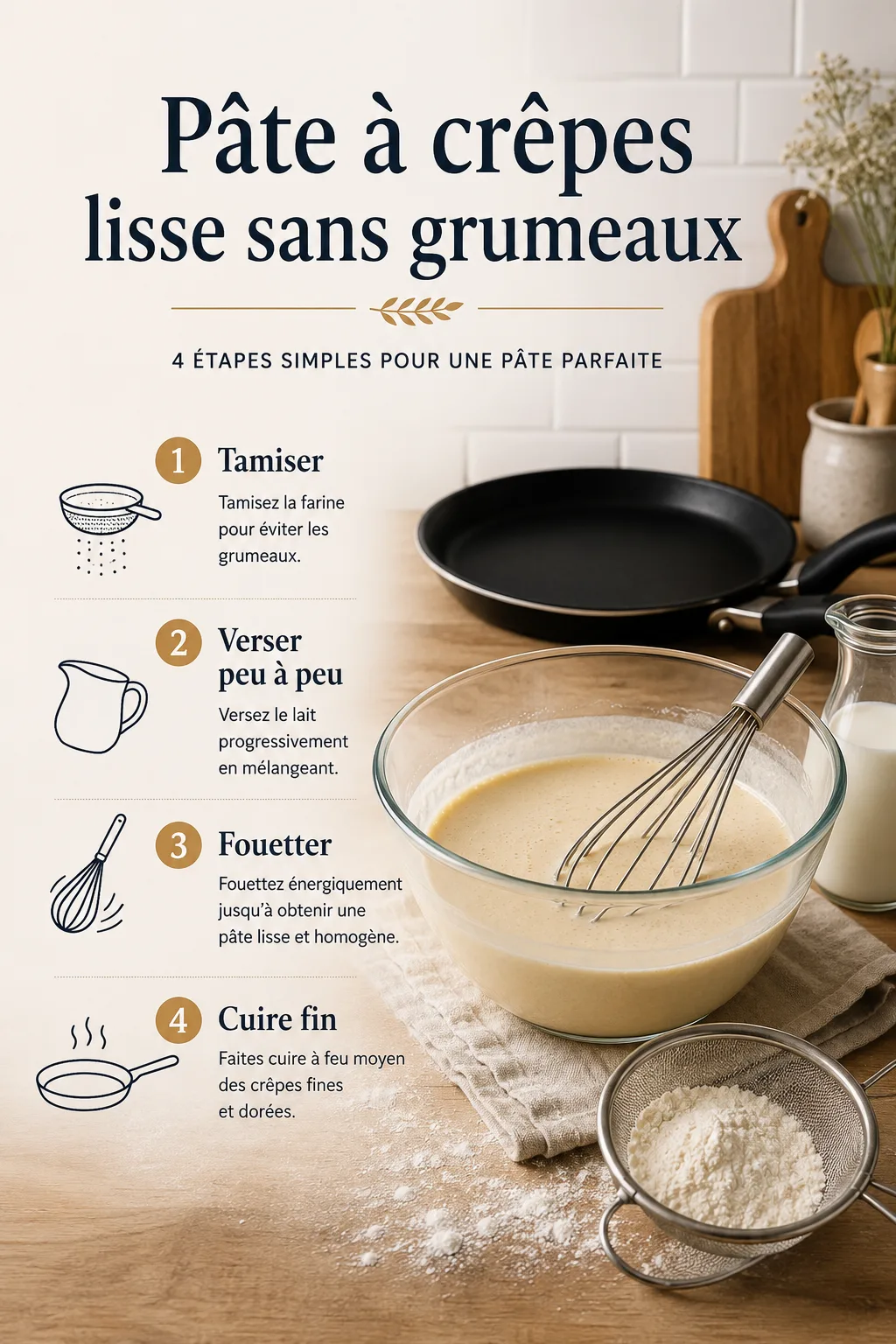 Infographie pâte à crêpes lisse sans grumeaux
