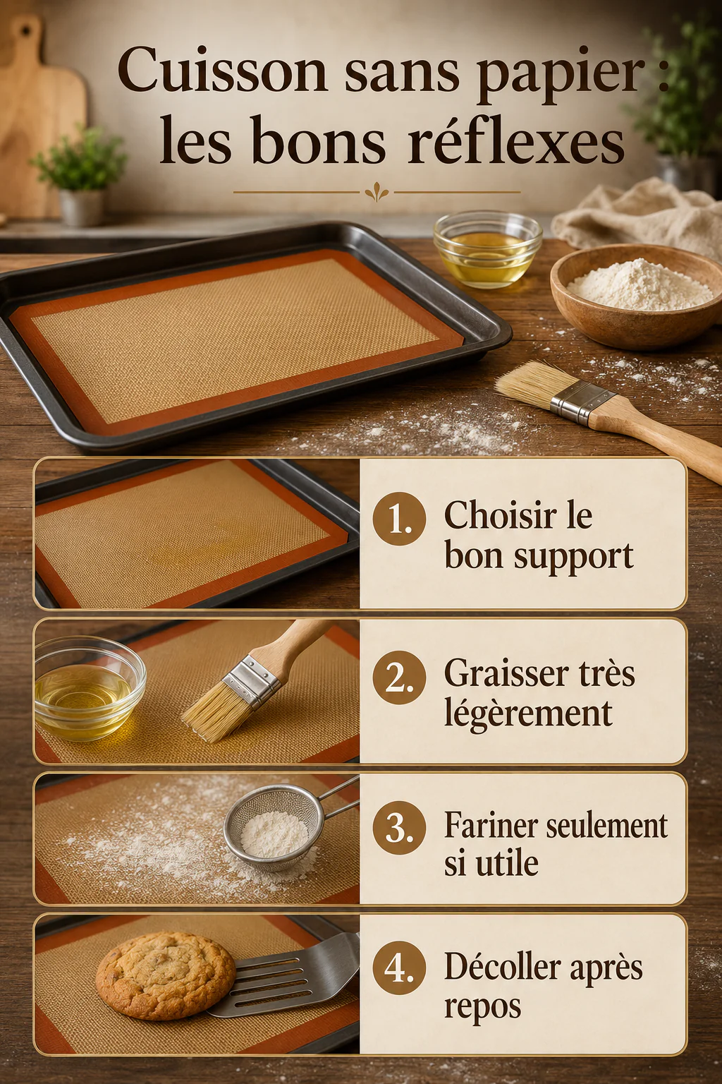 Infographie des réflexes pour cuire sans papier cuisson