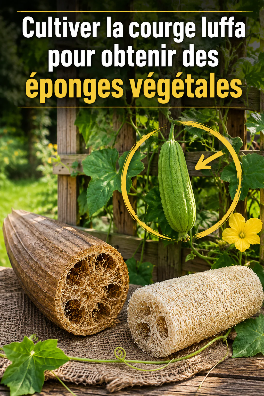 Visuel Pinterest sur la culture de la courge luffa pour obtenir des éponges végétales