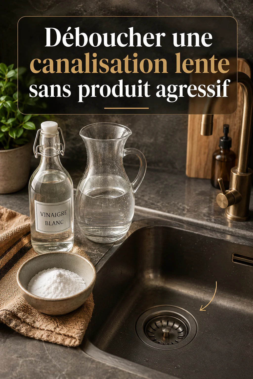 Visuel Pinterest sur une canalisation lente à déboucher sans produit agressif