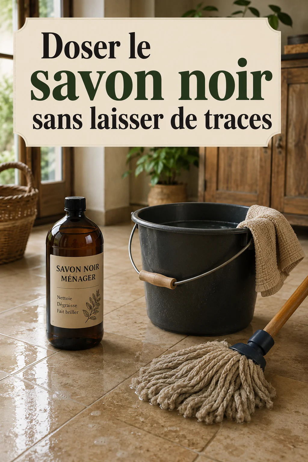 Visuel Pinterest avec le titre Doser le savon noir sans laisser de traces