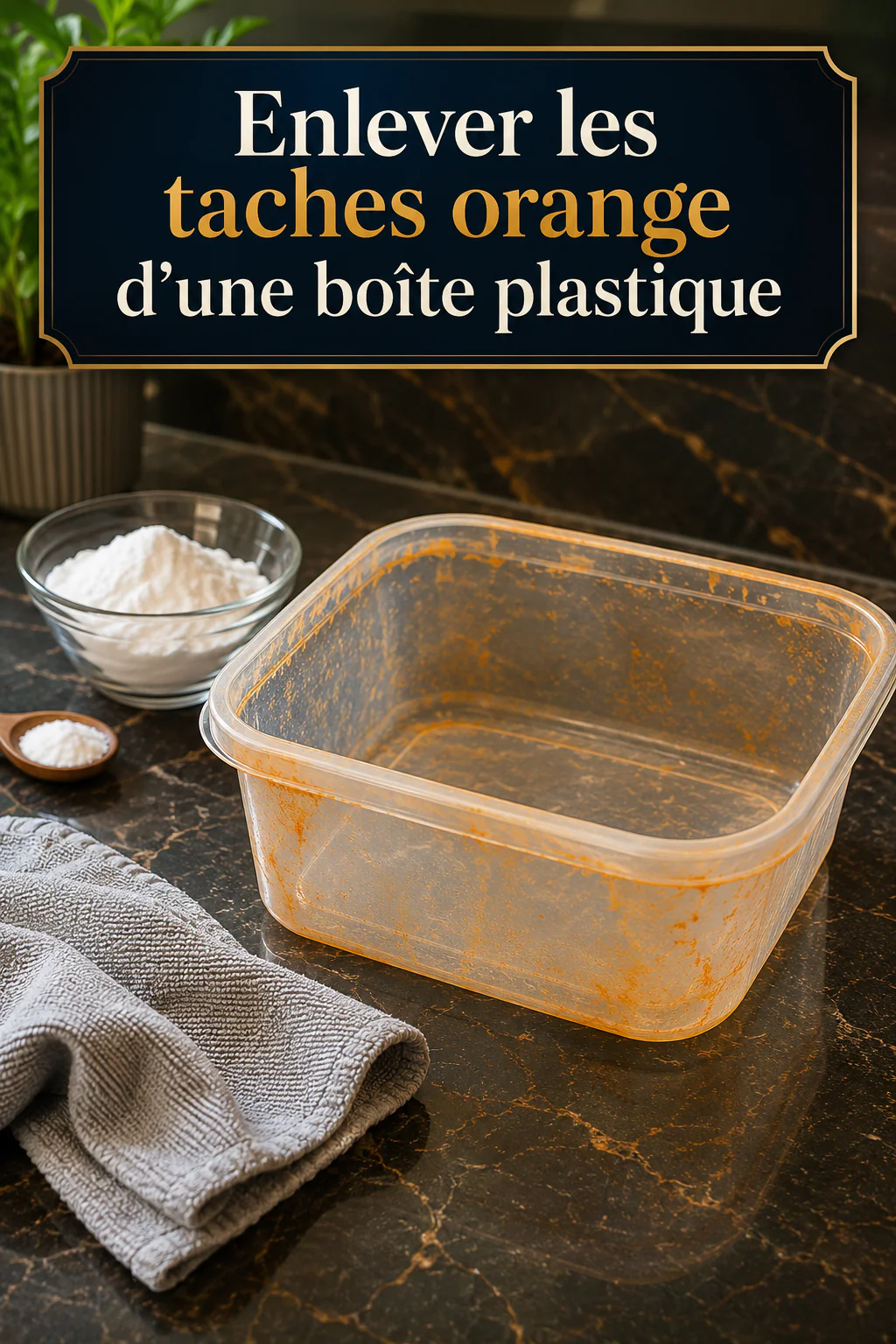 Enlever les taches orange d’une boîte plastique