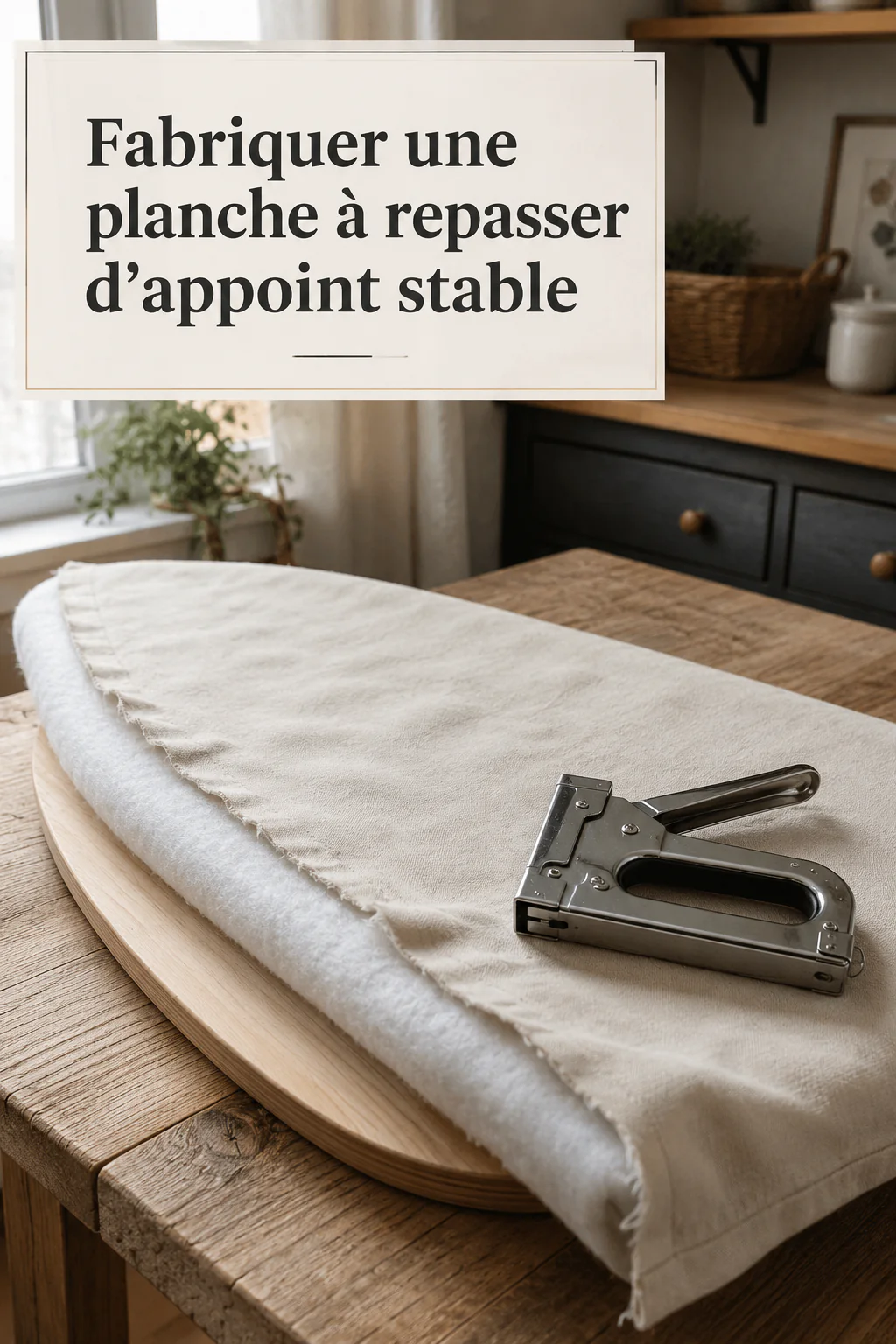 Visuel Pinterest pour fabriquer une planche à repasser d'appoint stable