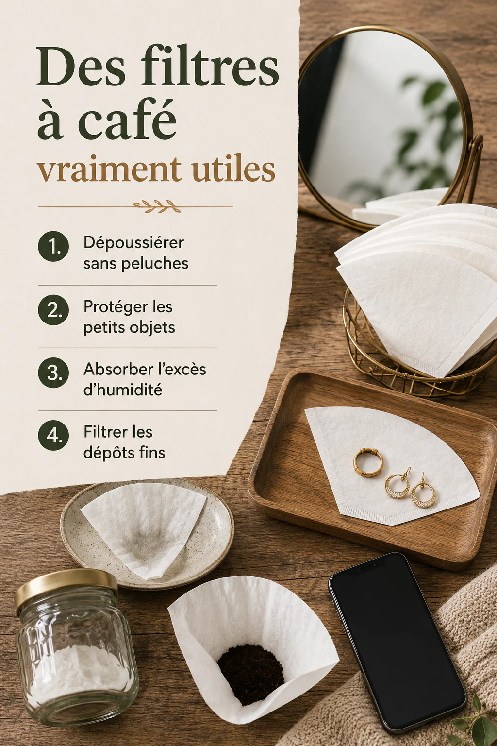 Infographie d’idées pour utiliser des filtres à café à la maison