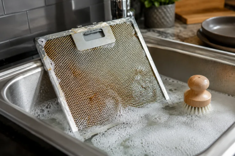 Filtre de hotte graisseux dans un évier avant nettoyage