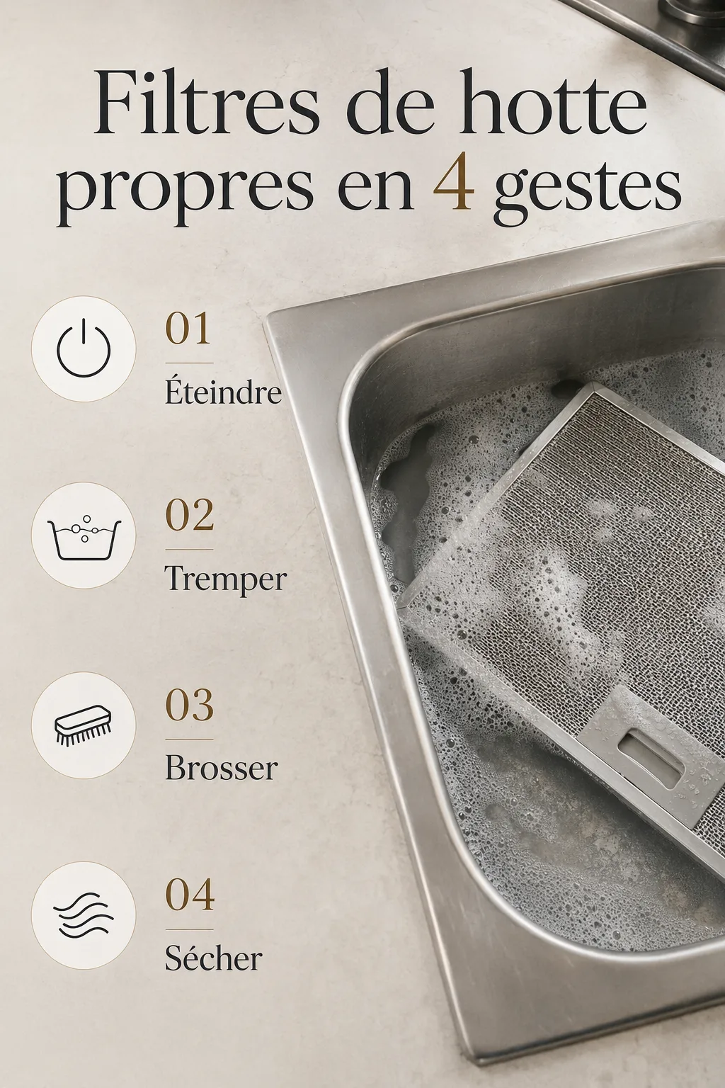 Infographie filtres de hotte propres en quatre gestes
