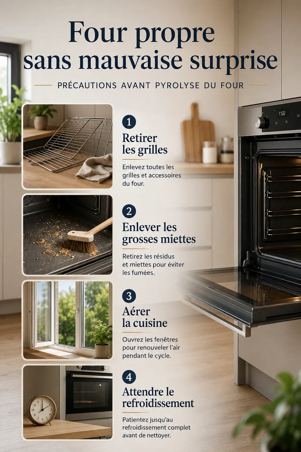 Infographie Four propre sans mauvaise surprise avant pyrolyse